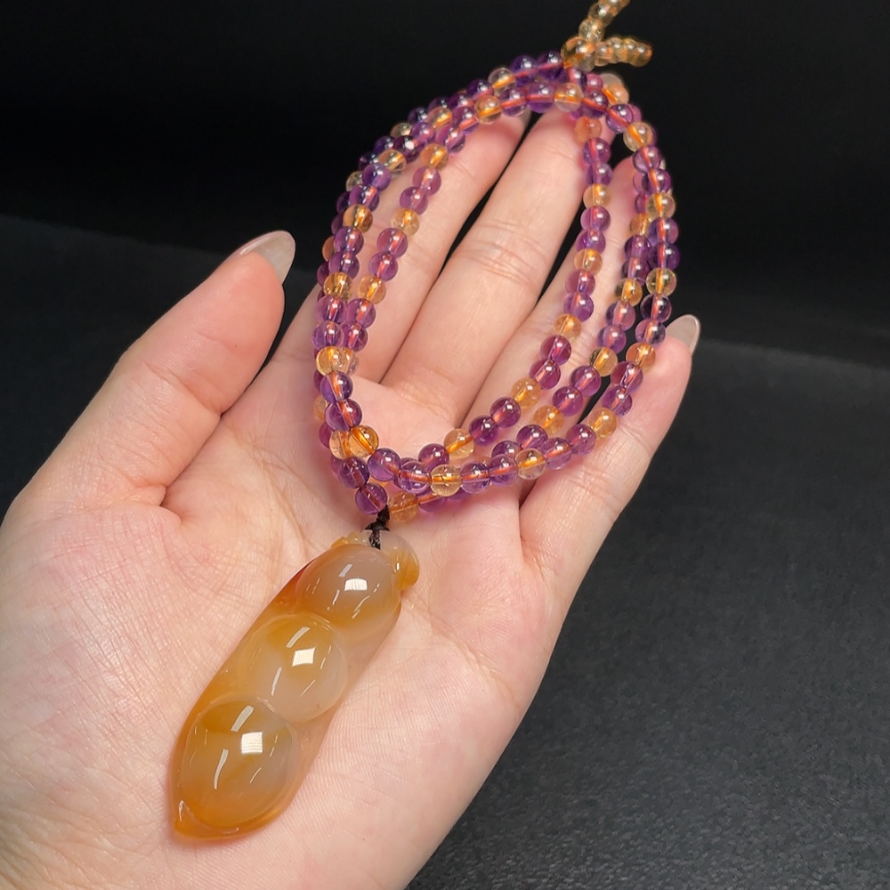 C34993084 Crystal Bead Necklace with Visible Organic Matter, Consider Non-Natural Accent Stones, Total Weight Approx. 39.72g, Size 5mm