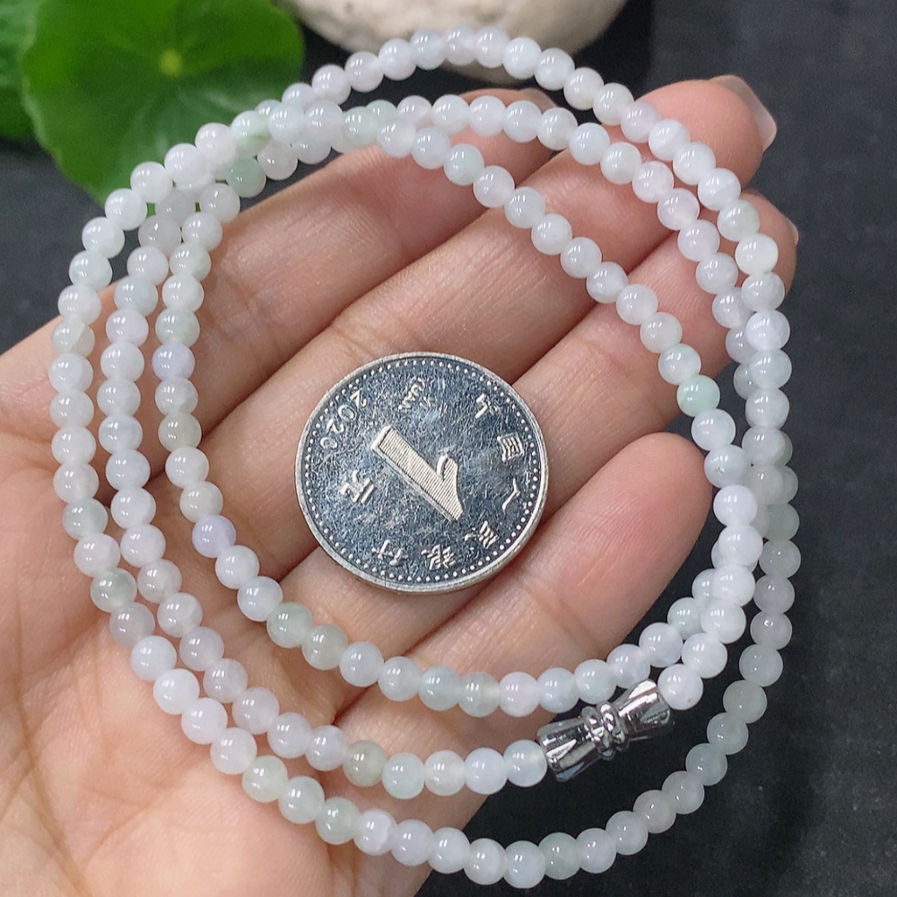 F34041957 Jadeite Bead Necklace Approx. 3.7mm Non-Gold Total Weight Approx. 14.32g