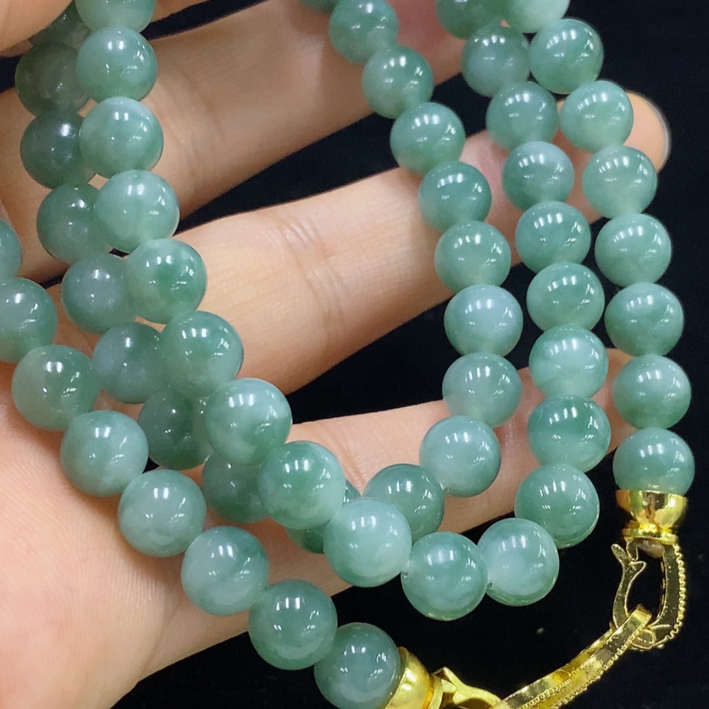 F32708117 Jadeite Bead Necklace Non-Gold Total Weight Approx. 58.6g Size About 7.3mm