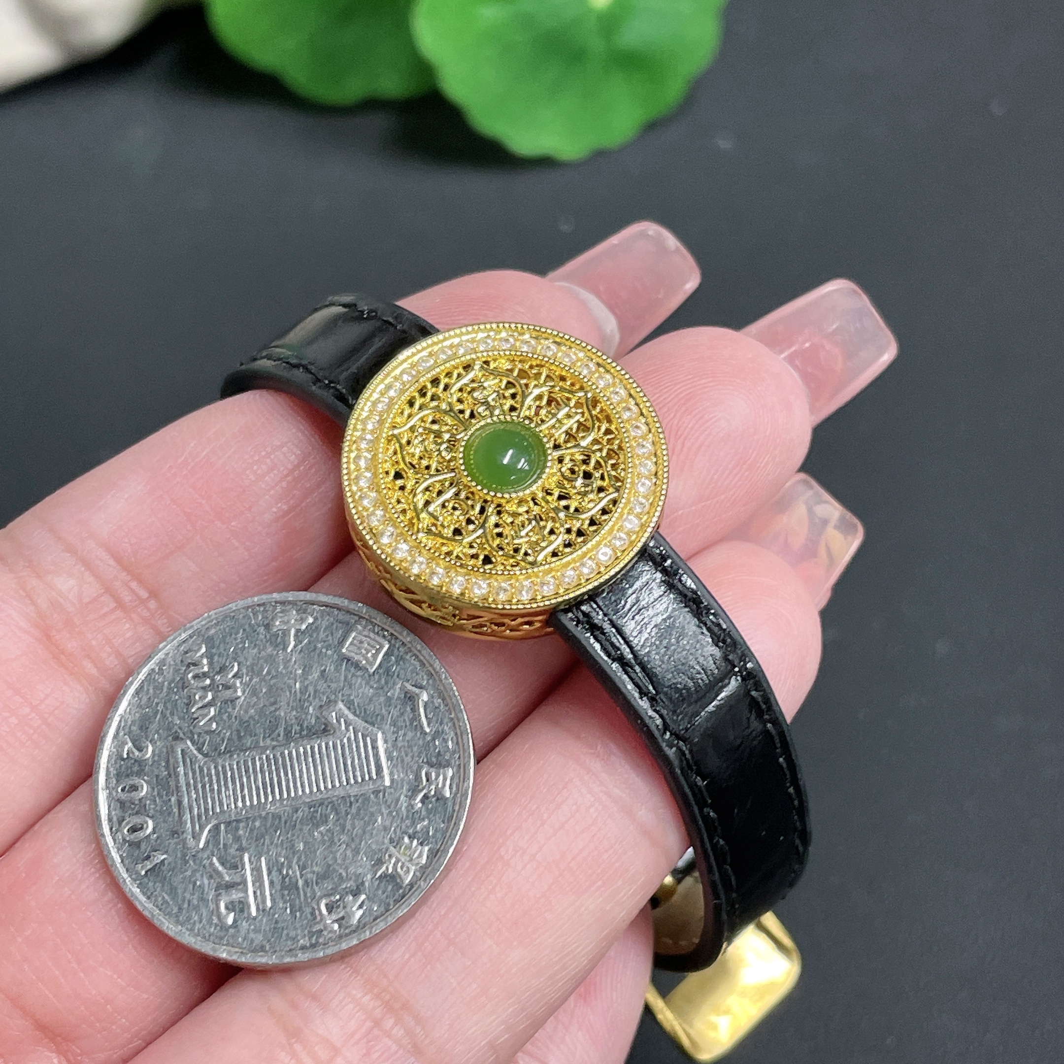 H18962453 Hetian Jade Inlaid Jewelry Non-Gold Total Weight Approx. 10.81g