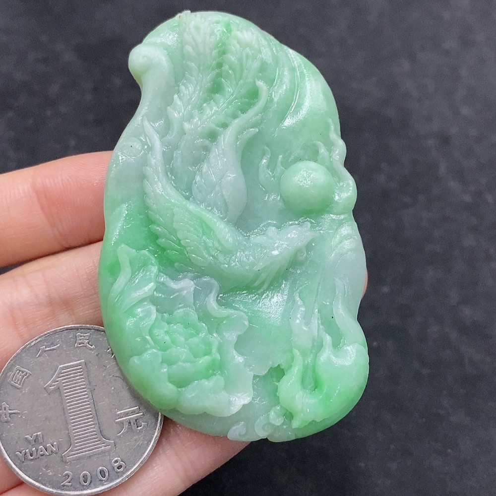 F34963417 Jadeite Phoenix Pendant Unpolished Total Weight Approx. 37g