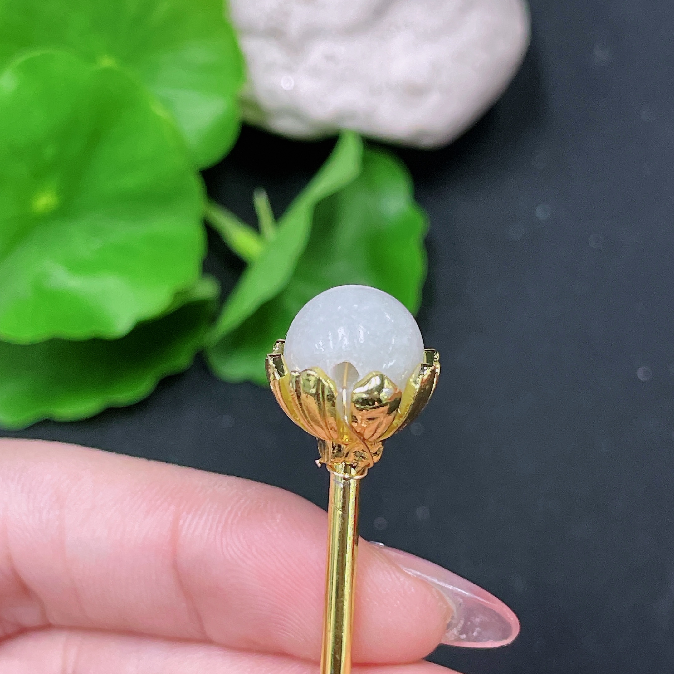 F34958852 Jadeite Inlaid Hairpin Non-Gold Inlaid Total Weight About 8.7g