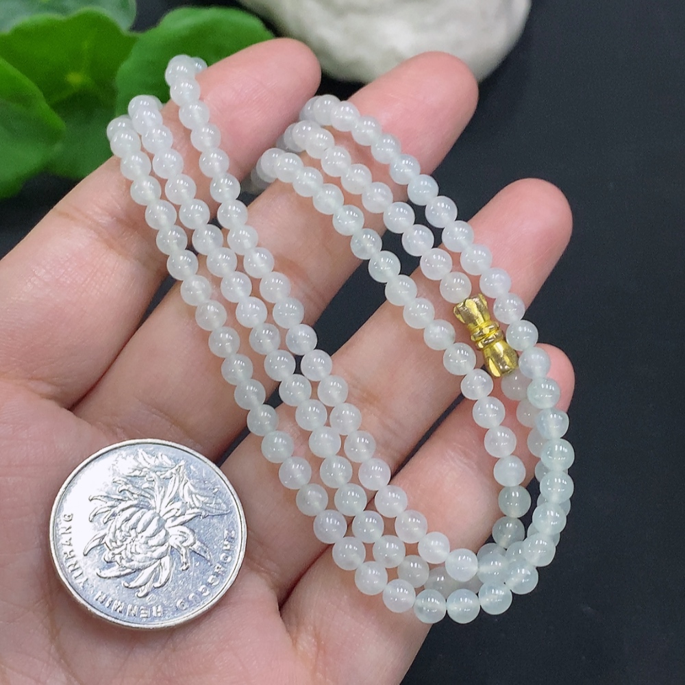 F33825690 Jadeite Bead Necklace Approx. 4mm Non-Gold Total Weight About 19g