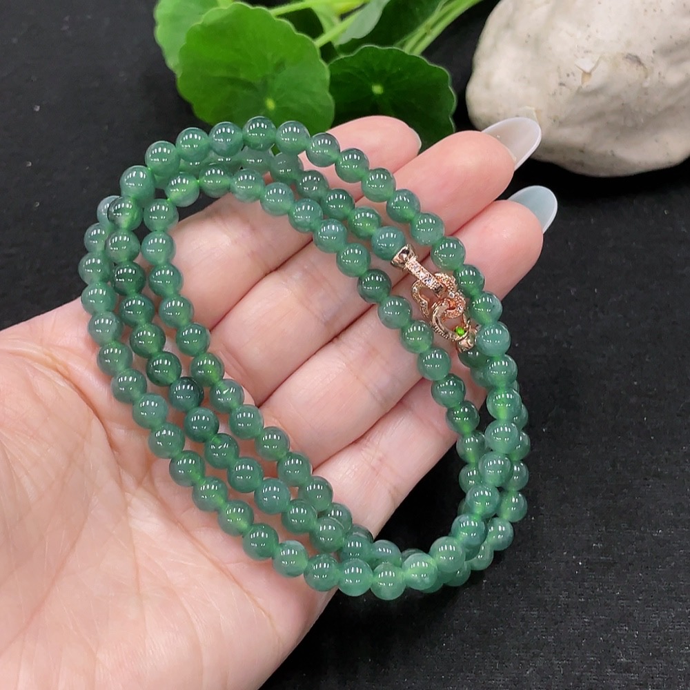 F33899411 Jadeite Bead Necklace Approx. 6mm Total Weight About 41.7g Non-gold Setting