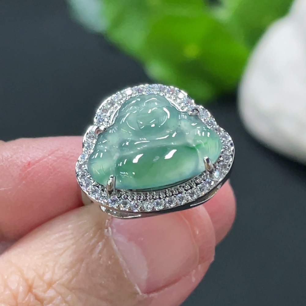 F34977816 Jadeite Buddha Inlaid Ring Non-Gold Inlaid Adjustable Size Total Weight Approx. 3.26g