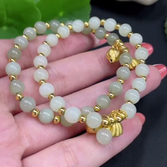 H34017140 Hetian Jade Bracelet Approx. 5.8/5.8mm Non-Gold-Inlaid Total Weight About 15.9g