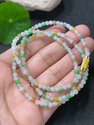 F33912710 Jadeite Bead Necklace Approx. 3.5mm Non-Gold Total Weight Approx. 10.27 Yellow Part Color Origin Undetermined