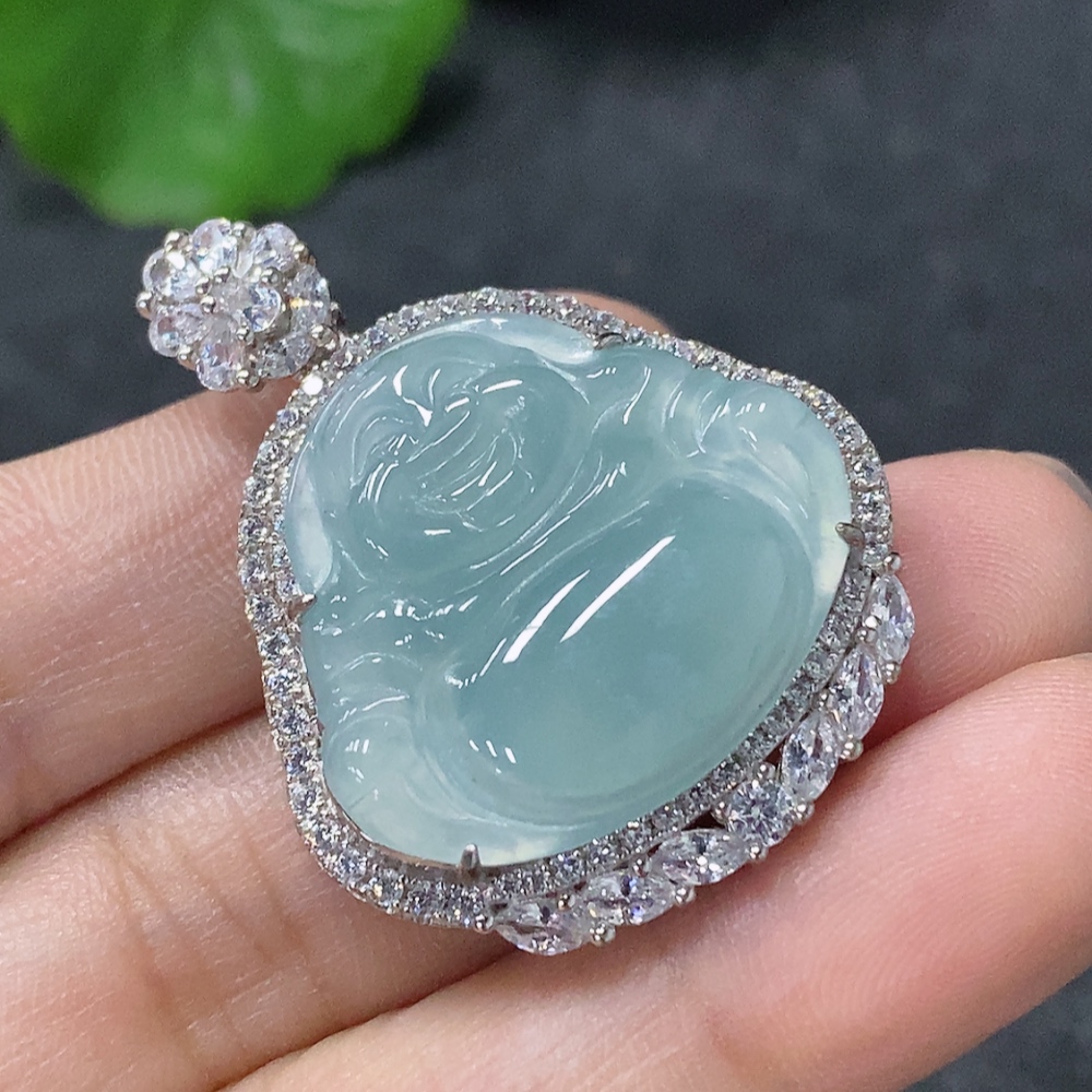 F34976240 Jadeite Buddha Pendant Setting without Gold Total Weight Approx. 7.3g