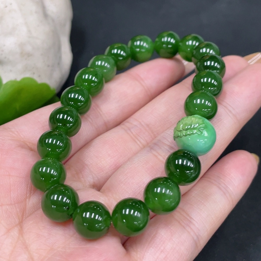H31663843 Hetian Jade Bracelet, Approx. 9.2mm, Total Weight About 28g, Beads Not Hetian Jade