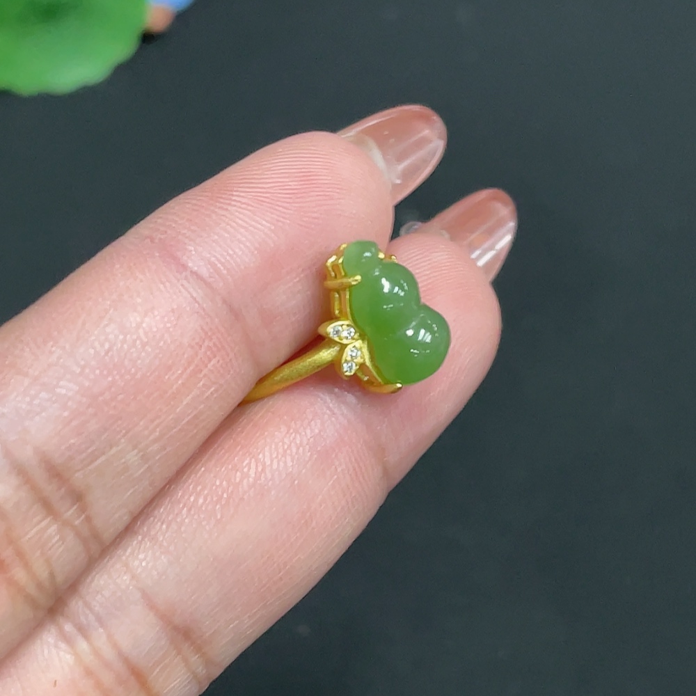 H35099951 Hetian Jade Jasper Inlaid Adjustable Ring