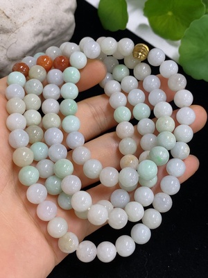 F42977815 翡翠珠链 非金 货品总重约97.4g  卡8mm左右