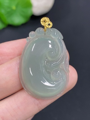 F44330438 翡翠如意挂件 扣头18K金 货品总重约7.1克