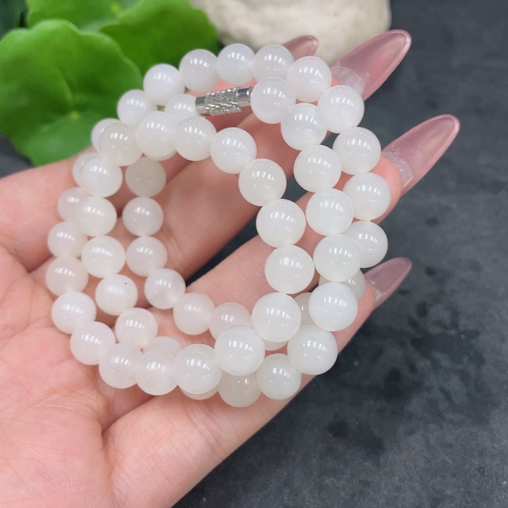 H33926181 Hetian Jade Bead Necklace with Other Mineral Components, Non-Gold, Approximately 7.7mm, Total Weight Approximately 39.6g