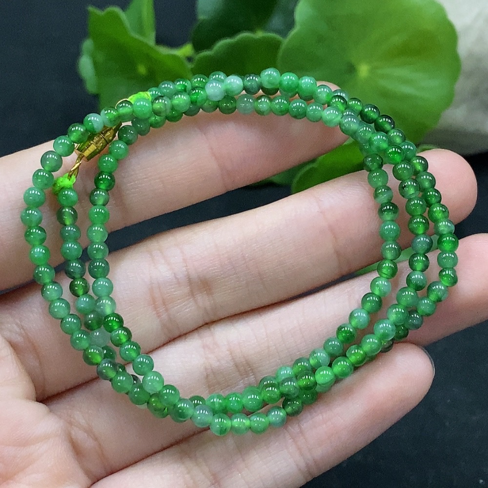 F35090047 Jadeite Beaded Necklace Approx. 3mm Total Weight About 7.76g Non-gold Inlaid