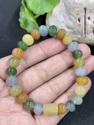 F46525625 翡翠手串 最大卡9.2mm左右 货品总重约25.09g 颜色成因未定（黄）