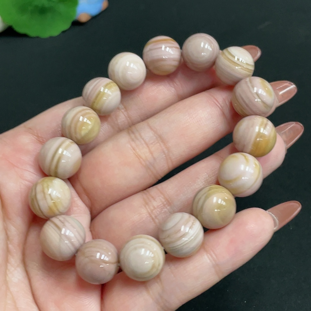 H35101175 Alashan Agate Bracelet, Approx. 12.3 mm, Containing Other Mineral Components, Total Weight Approx. 41.4g