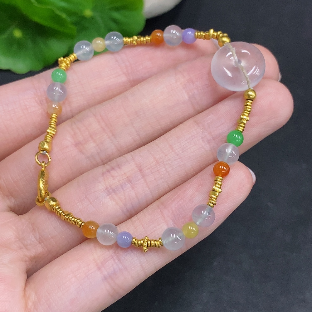 F34967858 Jadeite bracelet (No imprint, surface gold content Au99%) Total weight approx. 7.9g (Yellow and red color origin undetermined)