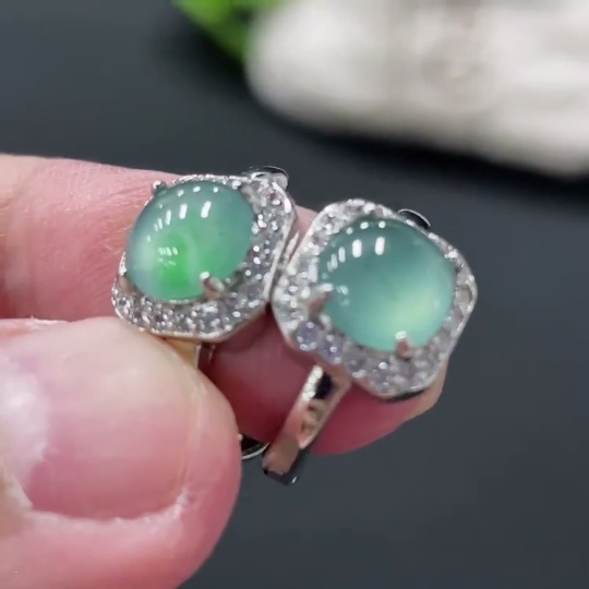 F34077062 Jadeite Inlaid Earrings Non-Gold Total Weight Approx. 3.78g