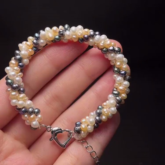 C34988389 Pearl Bracelet (White Yellow) Black Beads Non-Natural Non-Gold Total Weight Approx.11.5g (Color)