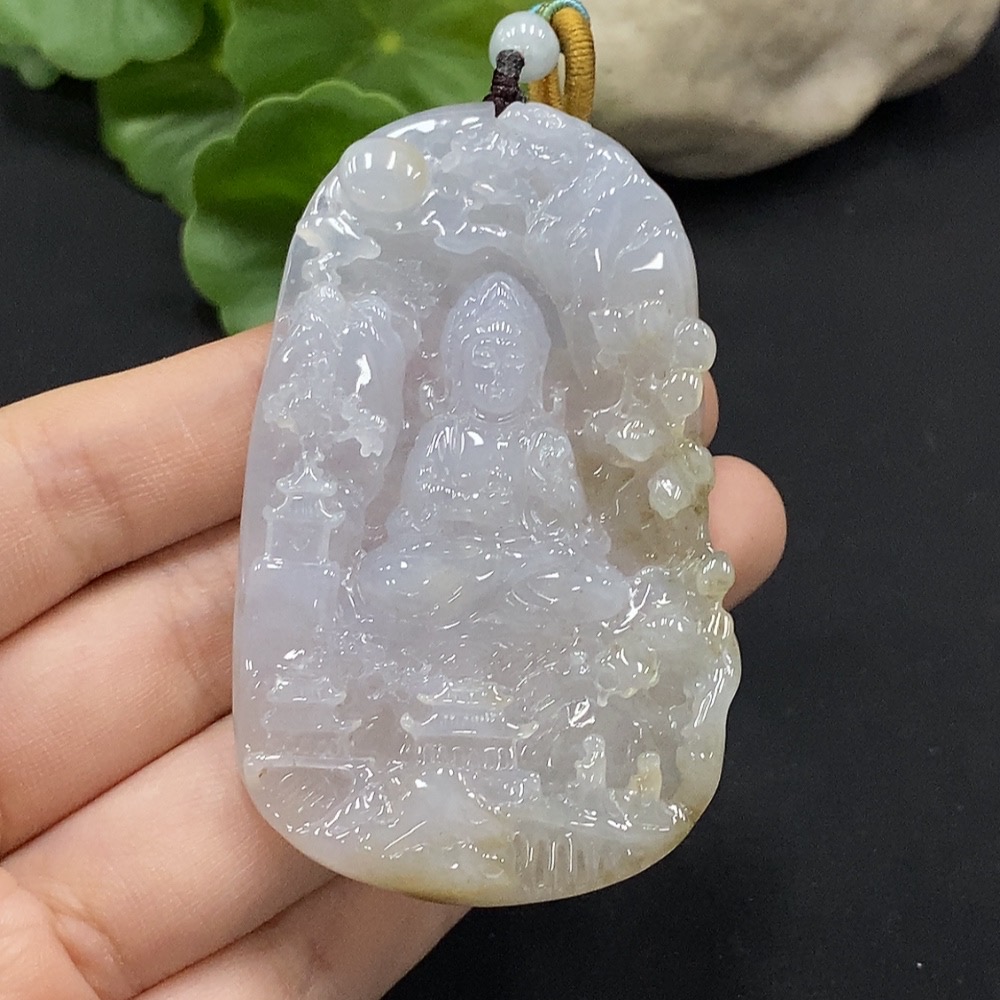F35115097 Jadeite Landscape Guanyin Pendant, Total Weight Approx. 48.38g