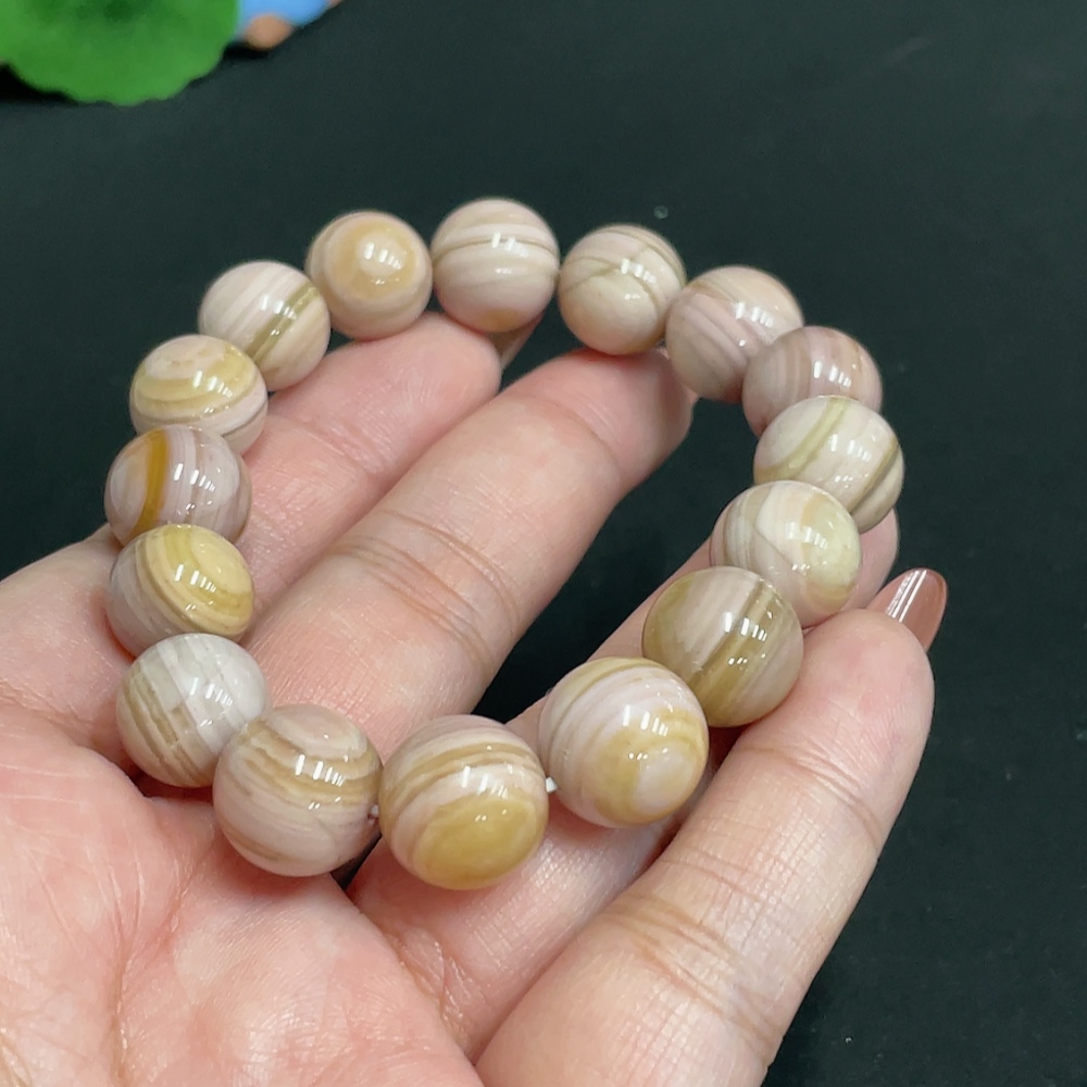 H35101175 Alashan Agate Bracelet, Approx. 12.3 mm, Containing Other Mineral Components, Total Weight Approx. 41.4g