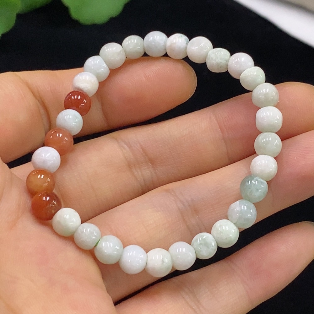 F33861746 Jadeite Beaded Necklace (Matching Strand Non-A) / Bracelet (Red Beads Non-A / Color Origin Undetermined)