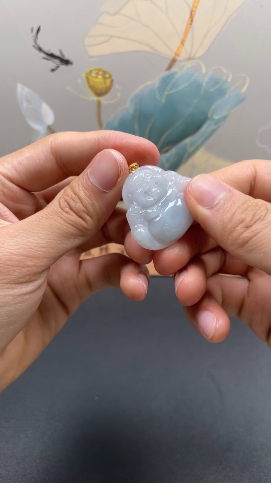 F10100600 Jadeite Buddha Pendant with 18K Gold Clasp