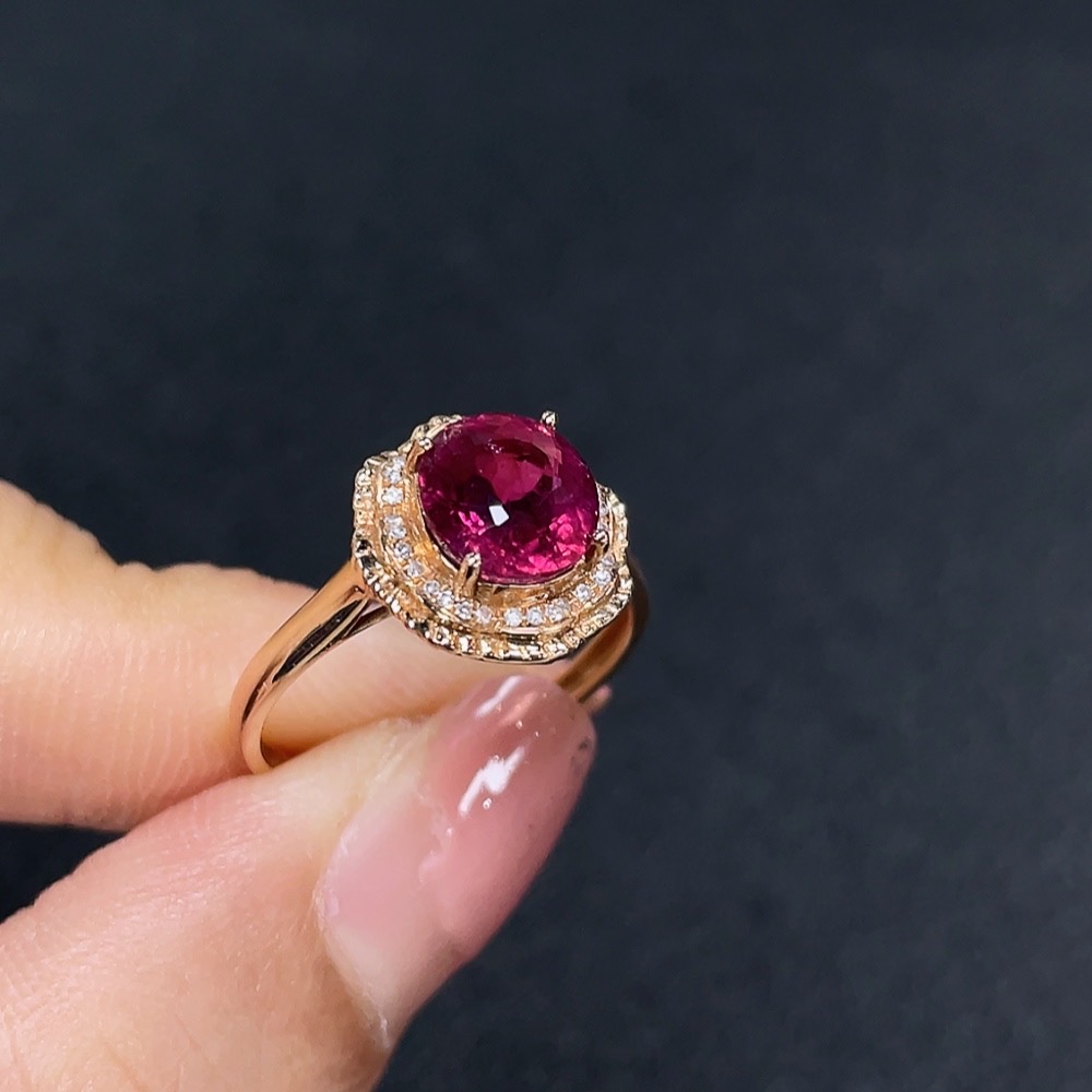 C32785373 18K Tourmaline Ring with Diamond Accents, Total Weight Approx. 2.43g, Size 14