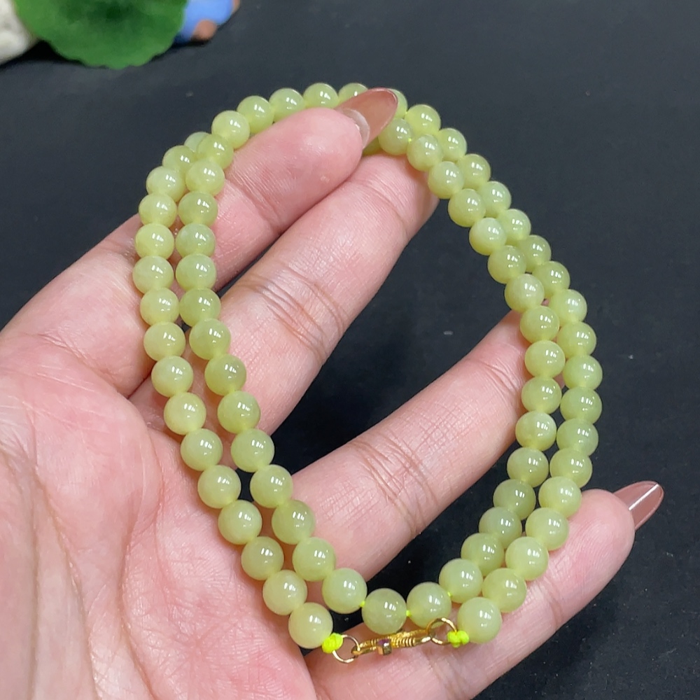 H34011808 Hetian Jade Bead Necklace, Approx. 5.9mm, Total Weight Approx. 26.2g, Non-Gold