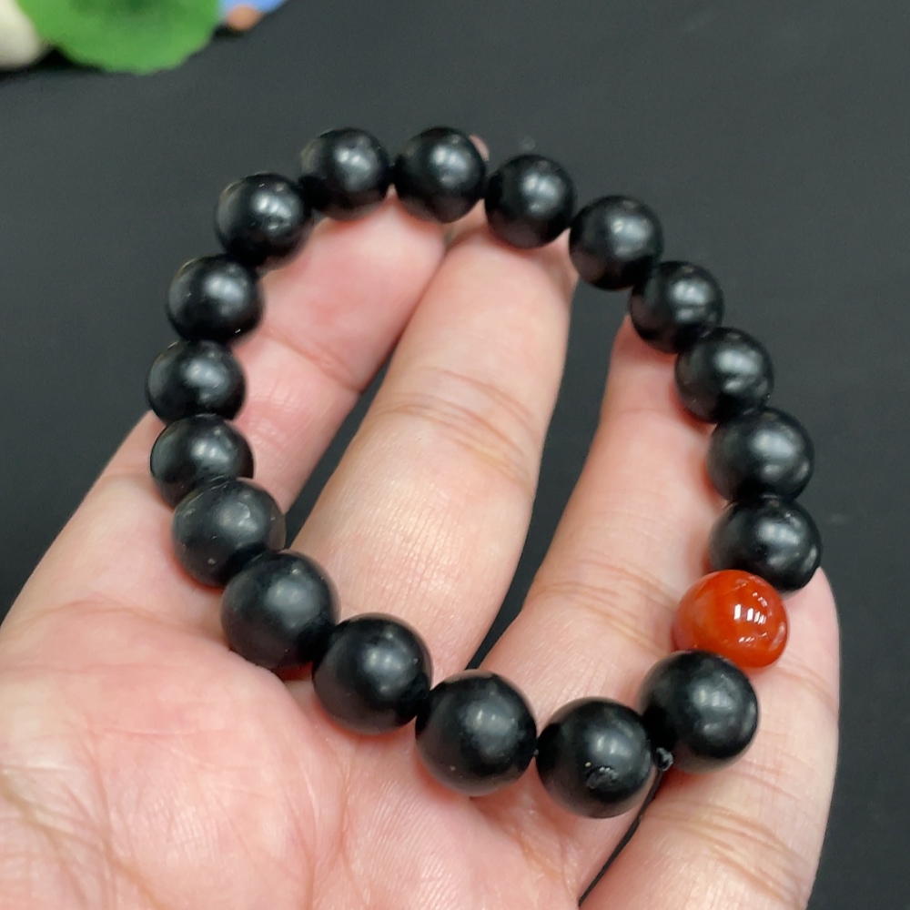 H35101105 Hetian Jade Bracelet, Approx. 9.9 mm Beads, Total Weight Approx. 30g, Color Origin Undetermined, Non-Hetian Jade Beads Included