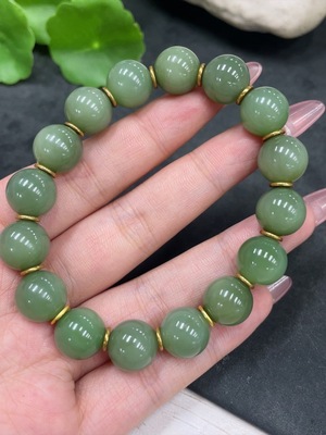 H33897961 Hetian Jade Bracelet Approx.11.7mm Total Weight Approx.44.5g Non-Gold
