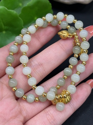 H34017140 Hetian Jade Bracelet Approx. 5.8/5.8mm Non-Gold-Inlaid Total Weight About 15.9g