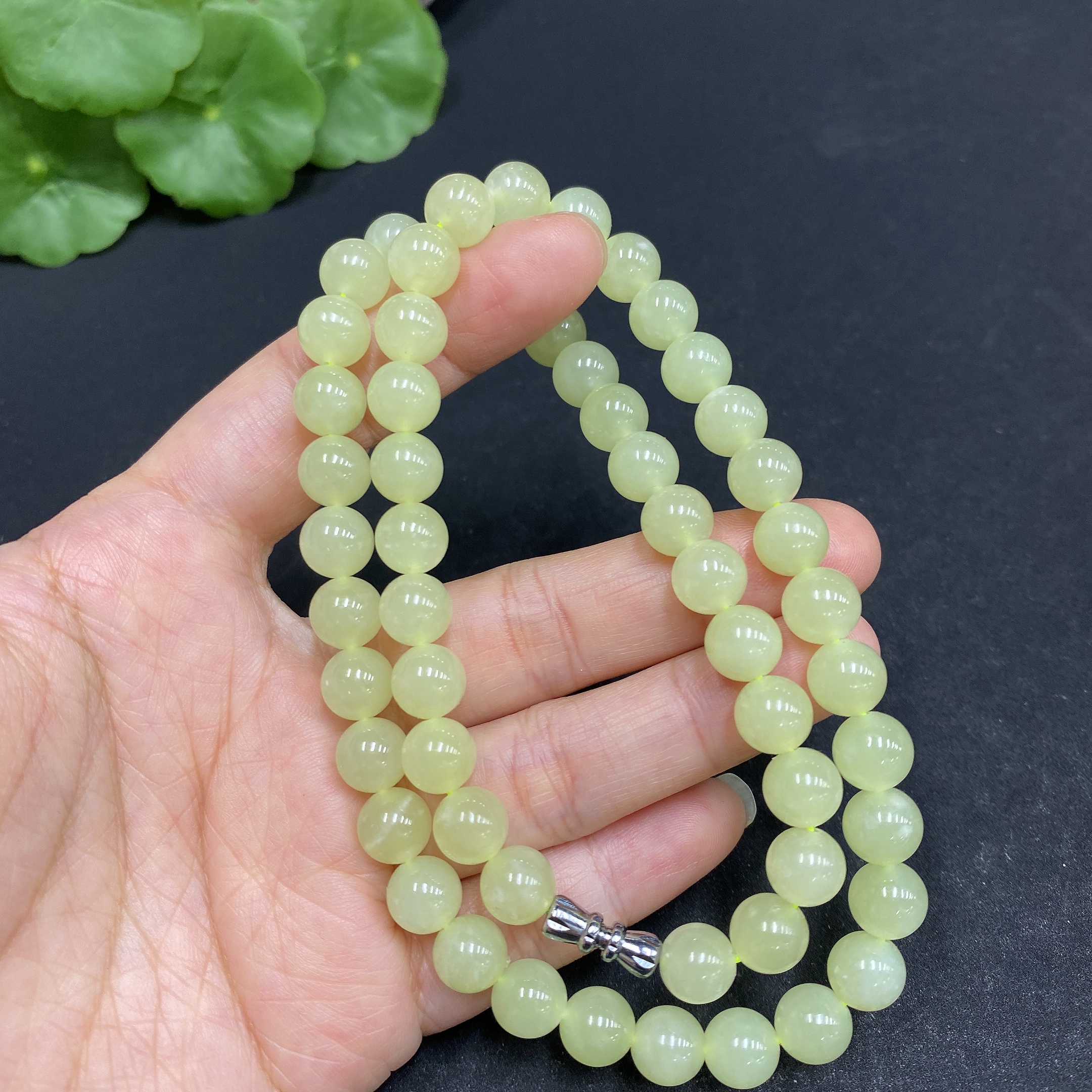 H33878353 Hetian Jade Bead Necklace Approx. 7.7mm Total Weight Approx. 43.7g