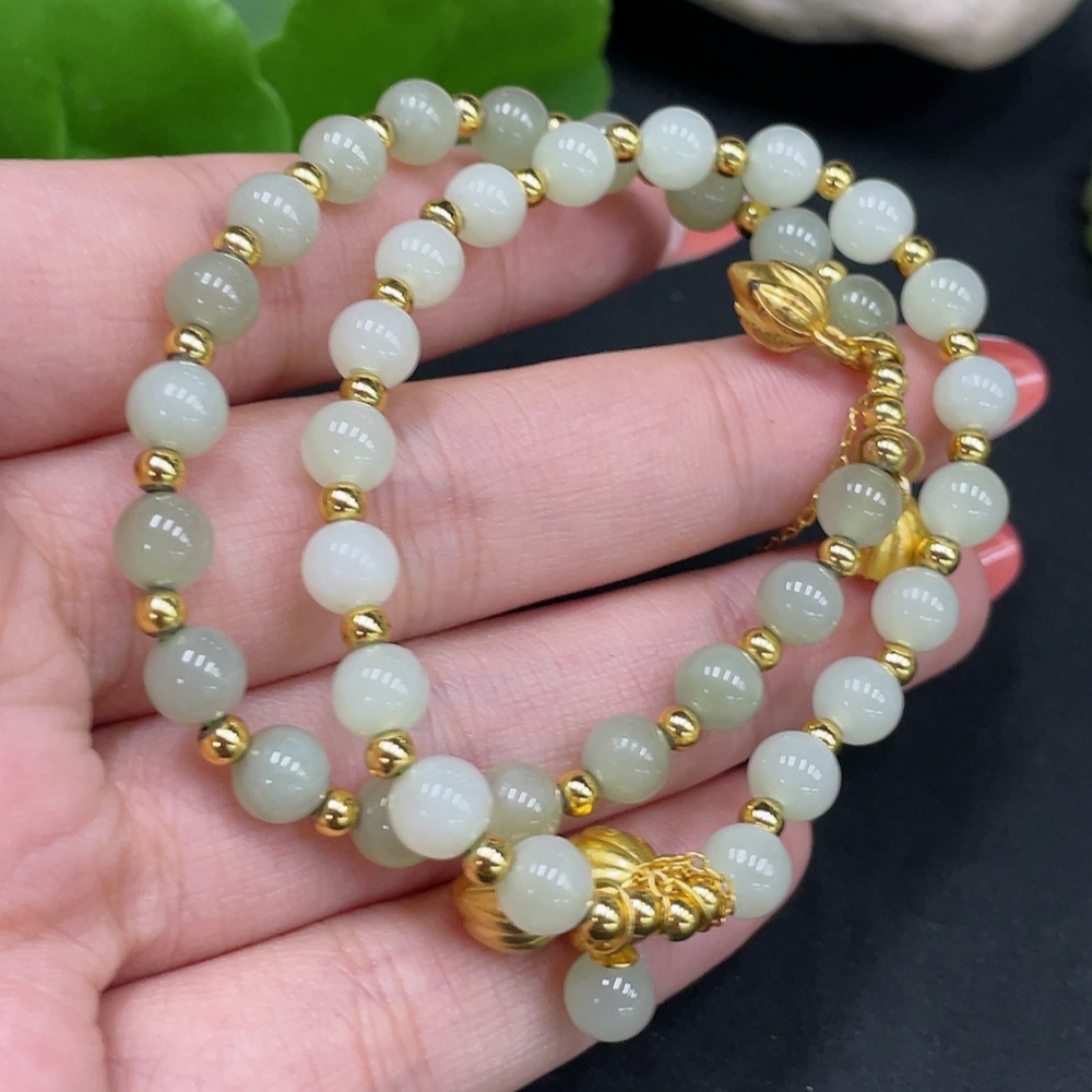 H34017140 Hetian Jade Bracelet Approx. 5.8/5.8mm Non-Gold-Inlaid Total Weight About 15.9g