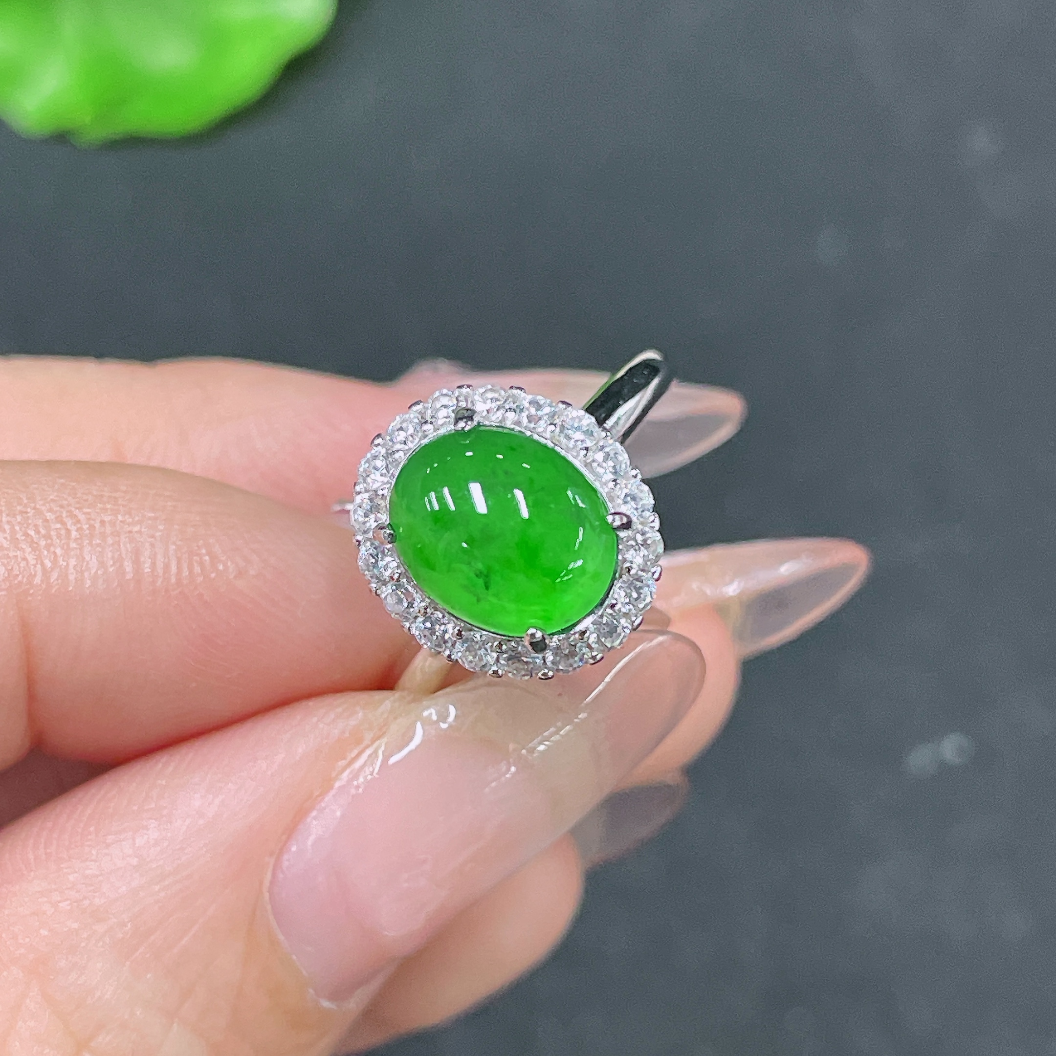 F34064188 Jadeite Inlaid Piece Non-Gold Adjustable Total Weight Approx. 2.62g