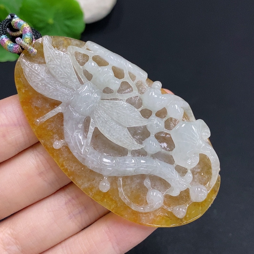 F31606757 Jadeite Dragonfly Pendant Total Weight Approx. 37.5g (Including Cord Weight) Color Origin Undetermined