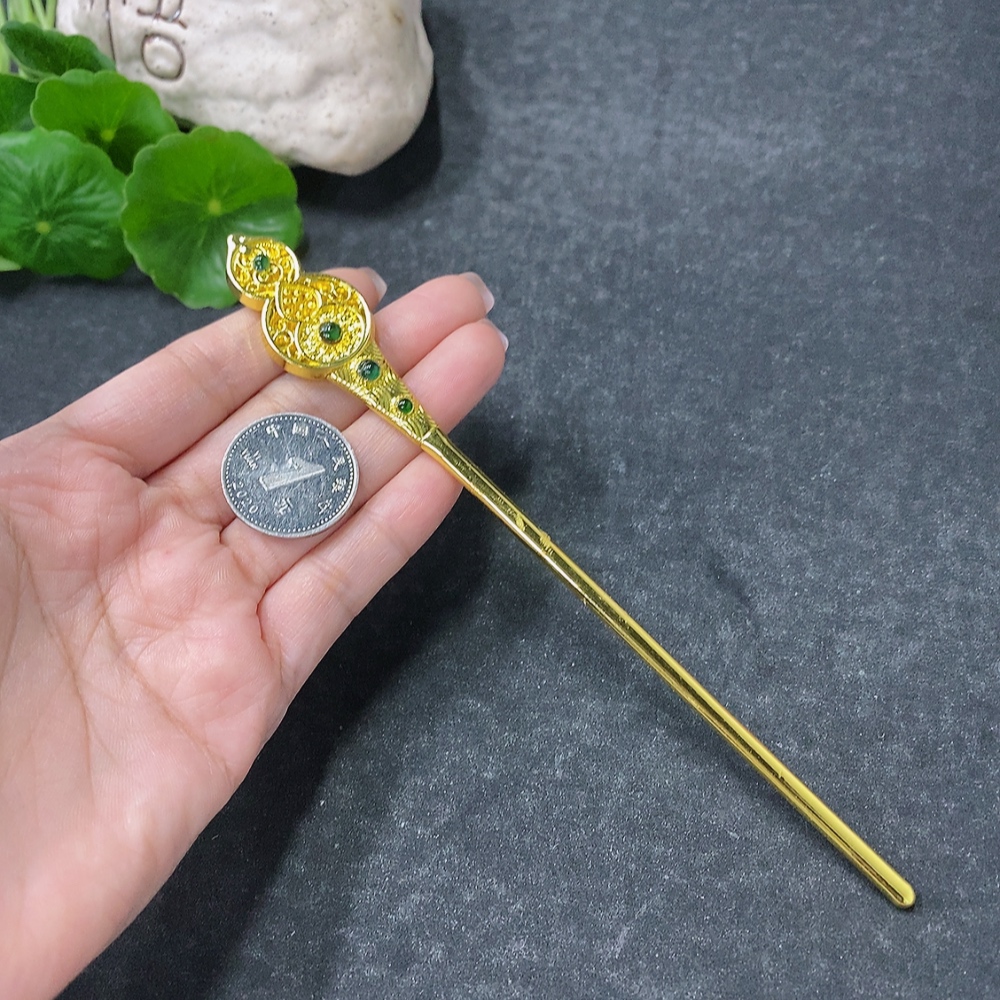 F34075895 Jadeite Inlaid Hairpin Non-gold Total Weight Approx. 22.22g