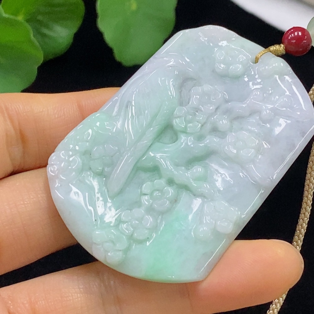 F35136719 Jadeite Birds Singing and Flowers Fragrant Pendant
