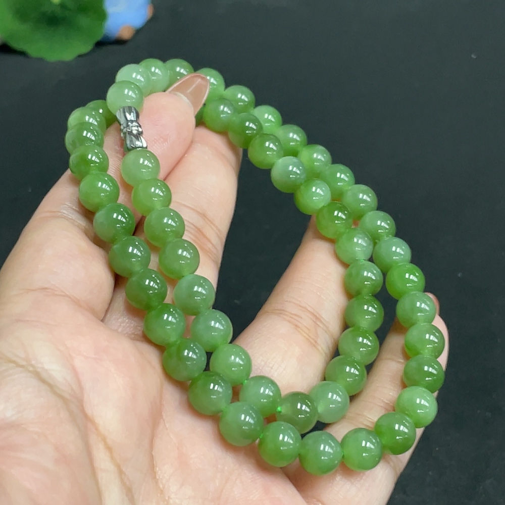 H34054555 Hetian Jade Jasper Beaded Necklace, approx. 7.5 mm, total weight approx. 40.9g