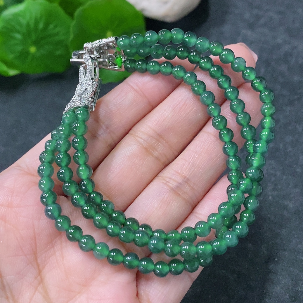 F34030445 Jadeite Bead Necklace Non-Gold Total Weight Approx.19.3g Size Approx.4.4mm