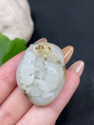 H31663604 Hetian Jade Pendant - Abundance Every Year, Undetermined Skin Color Origin, Total Weight (including rope) Approx. 19.9g