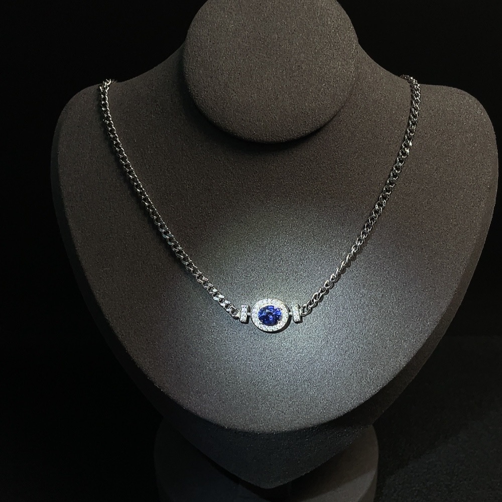 C25845758 Sapphire Inlaid Necklace, Non-Gold Inlaid Chain Body, Total Weight Including Chain Approximately 10.18g