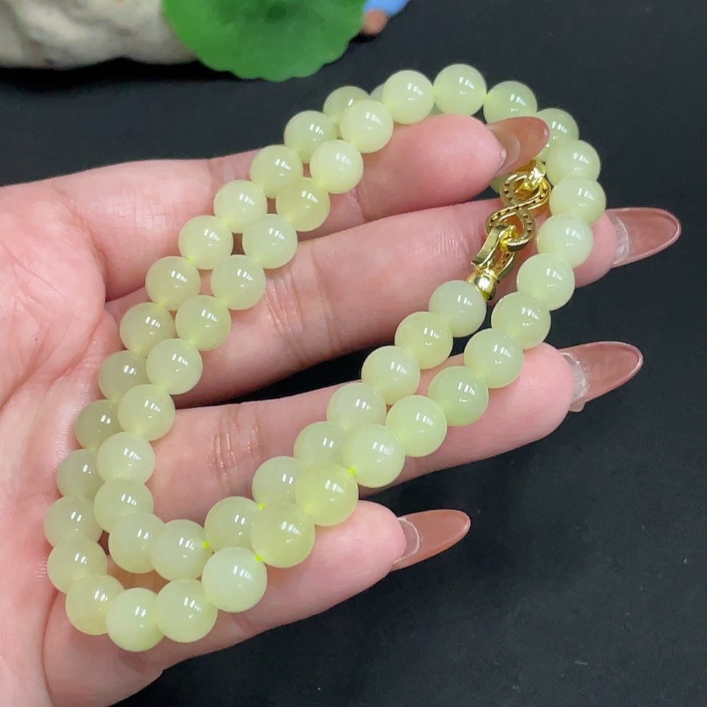 H35100344 Hetian Jade Bead Necklace, approx. 7.9 mm, total weight approx. 43.2g, non-gold