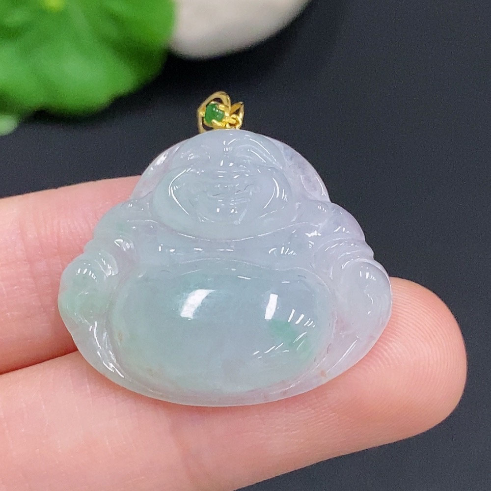 F31688494 JadeiteBuddha Pendant with 18K Gold Clasp, Total Weight Approximately 5.4g