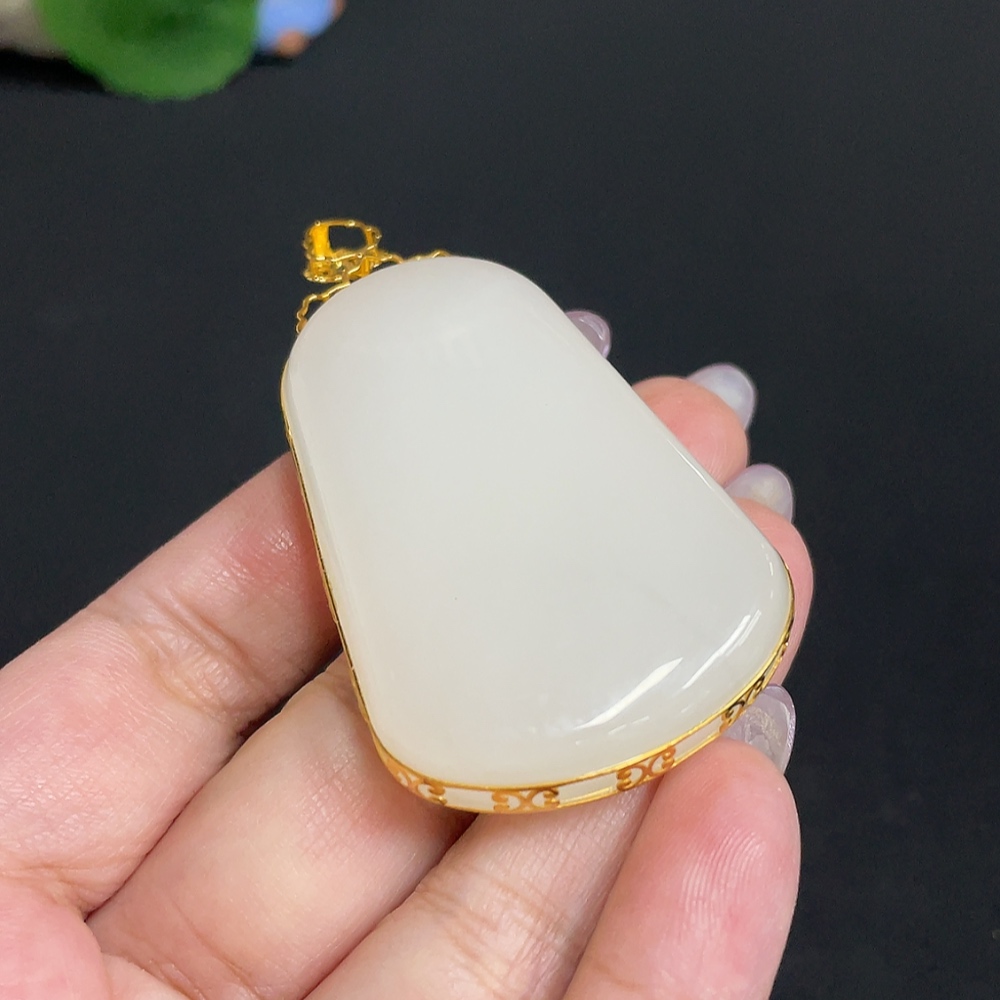 H33901157 Hetian Jade Inlaid Pendant, Plain Pendant, Total Weight Approx. 47.8g, 18k