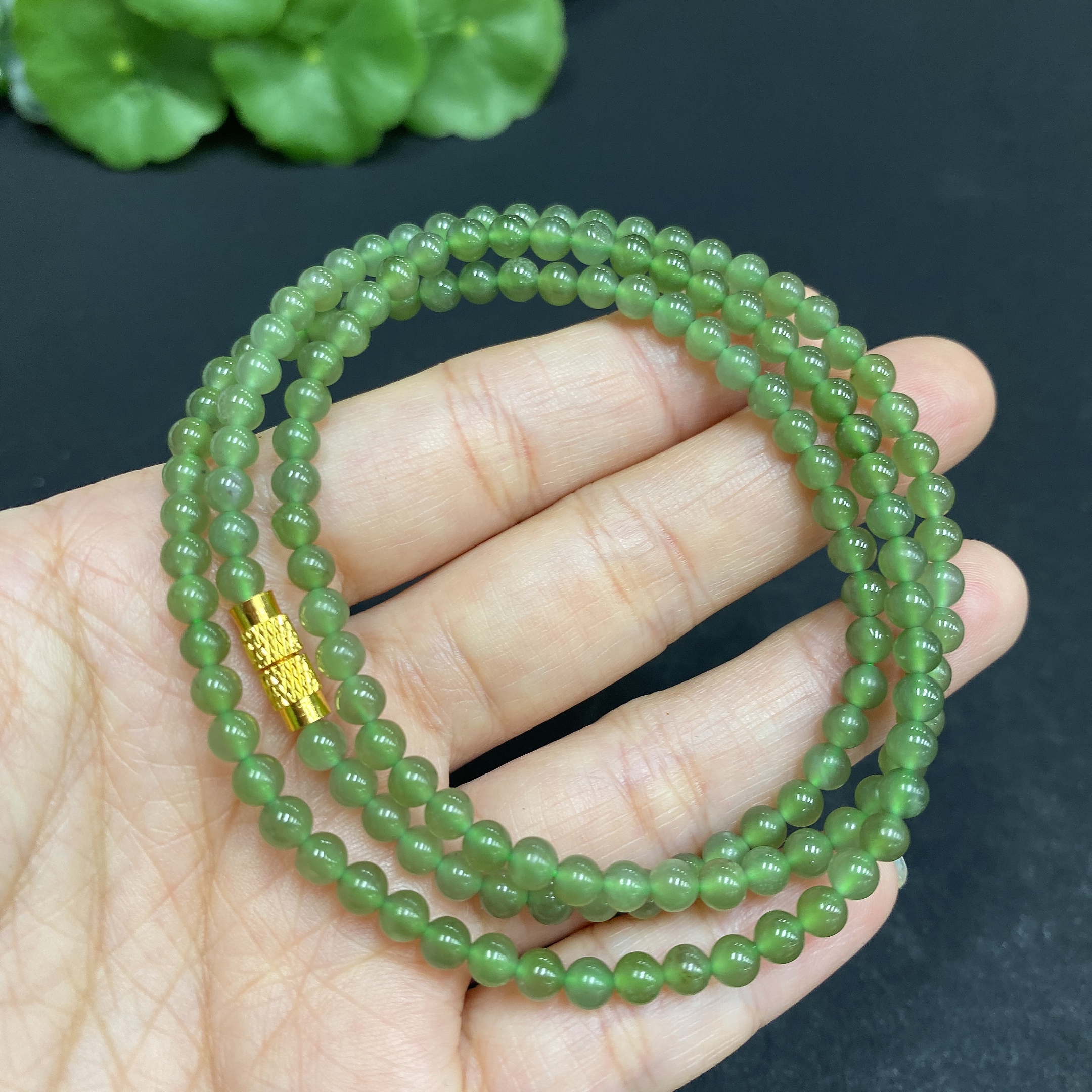 H33878370 Hetian Jade Bead Necklace, approx. 3.7mm, total weight approx. 14.5g