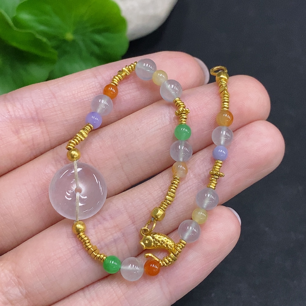 F34967858 Jadeite bracelet (No imprint, surface gold content Au99%) Total weight approx. 7.9g (Yellow and red color origin undetermined)