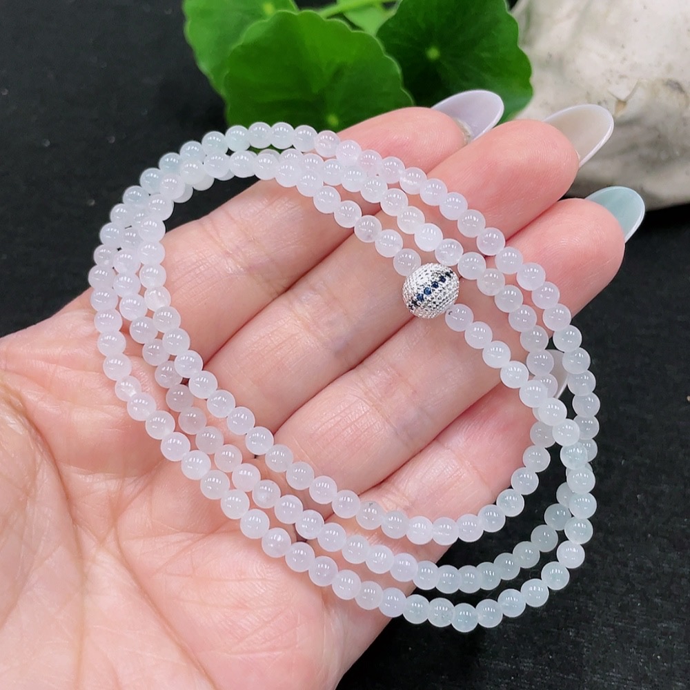 F33873891 Jadeite Bead Necklace Approx. 3.6mm Total Weight Approx. 15.89g Non-Gold Inlaid
