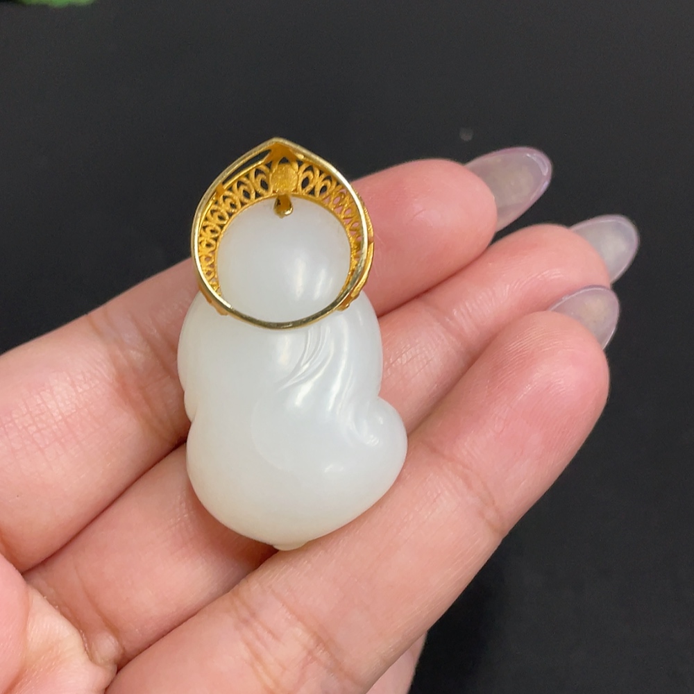 H33900891 Hetian Jade Inlaid Pendant - Buddha, Total Weight Approx. 19.5g, 18k, Beads Not Hetian Jade