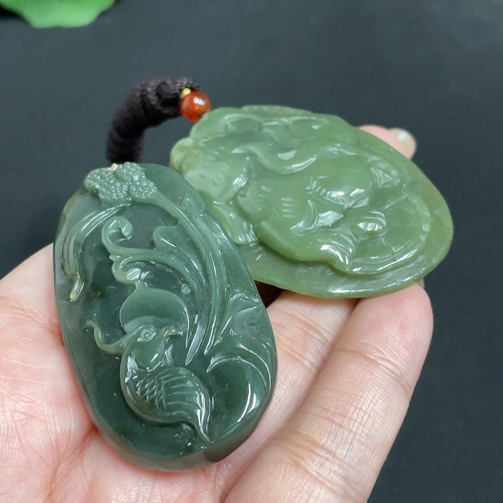 H31677537 Hetian Jade Pendant Rabbit Magpie Total Weight Approx. [with Rope] 77.2g